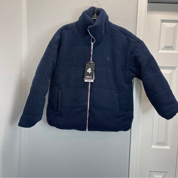 Reversible Polar Quilted sherpa Jacket Large Navy Cornflower - Picture 2 of 15